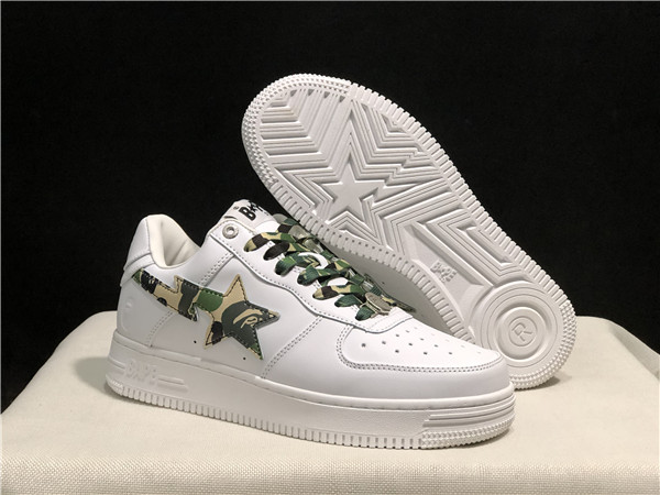 Men's Bape Sta Low Top Leather White Shoes 0012